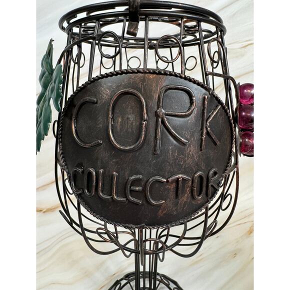 Wine Glass Cork Holder 12" x 6" Grapevine Black Metal Wire Cage Bar Decor - Picture 9 of 9